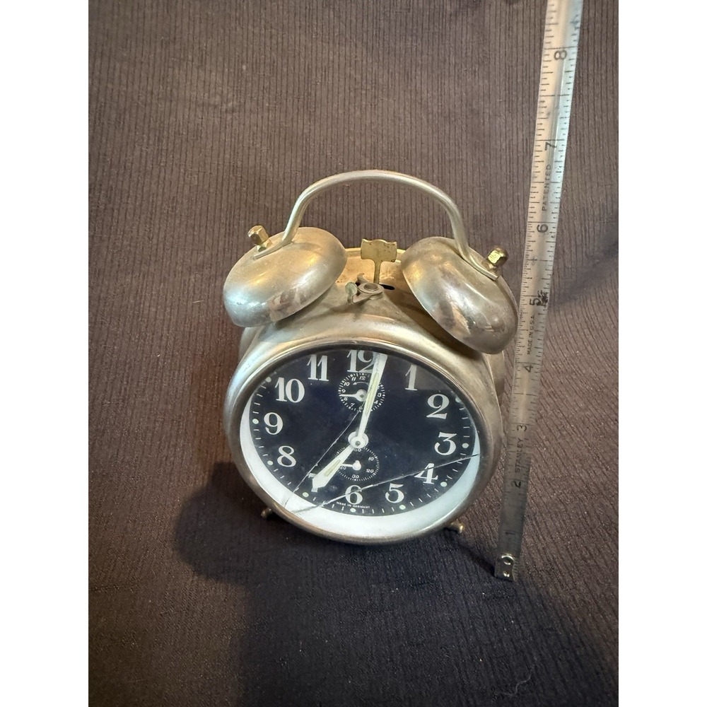 Vintage Endura Double Bell Brass Peg Leg Wind Up Alarm Clock Germany Untested